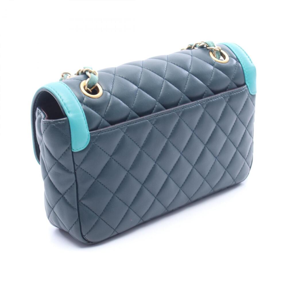 Chanel Matelasse Bag Green Leather Shoulder Green